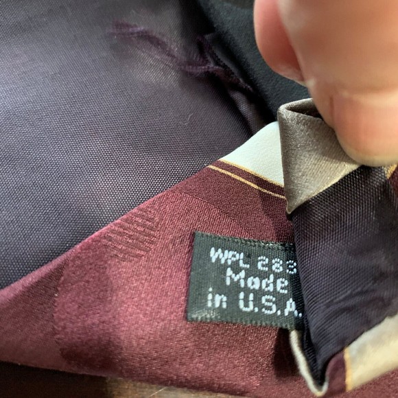 Vintage Palatina Italian Silk Abstract Mens Neck Tie 4 x 5 Burgundy Navy Taupe - Picture 4 of 5